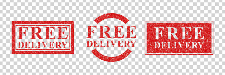 Vector realistic isolated rubber stamp of Free Delivery logo for template decoration and layout covering on the transparent background.
