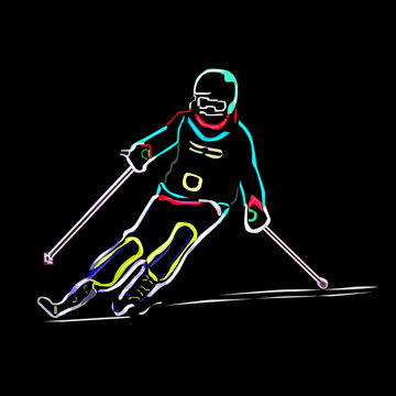 Little girl mountain skier, neon