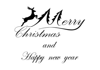 Christmas and New Year Typographical on shiny Xmas background with winter landscape with snowflakes, light, stars.    Merry Christmas card. Vector Illustration