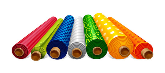 vector illustration of foil gift packaging coil rolls with texture
