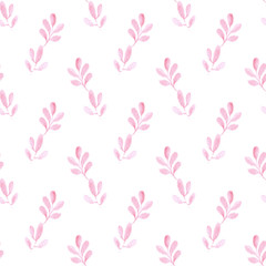 Fototapeta na wymiar Blush pink floral background Simple minimalist Watercolor leaves texture Seamless pattern