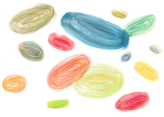 Colorful shapes Watercolor crayons background Kid drawing texture