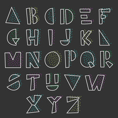 Bright line hand drawn alphabet. Vector illustration