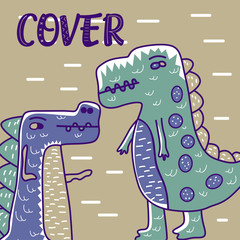 Dinosaur baby girl cute print. Cool brachiosaurus illustration for nursery t-shirt, kids apparel, invitation, simple scandinavian child design. Text slogan. - Vector