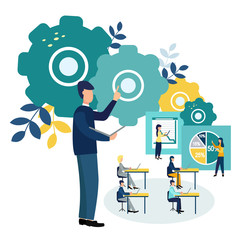 Vector illustration Office staff training. Team thinking.