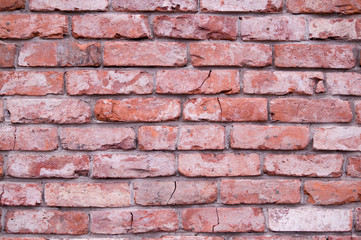old weathered red brick wall texture, background. exterior