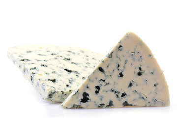 Blue cheese on white background