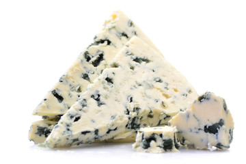Blue cheese on white background