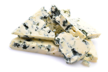 Blue cheese on white background