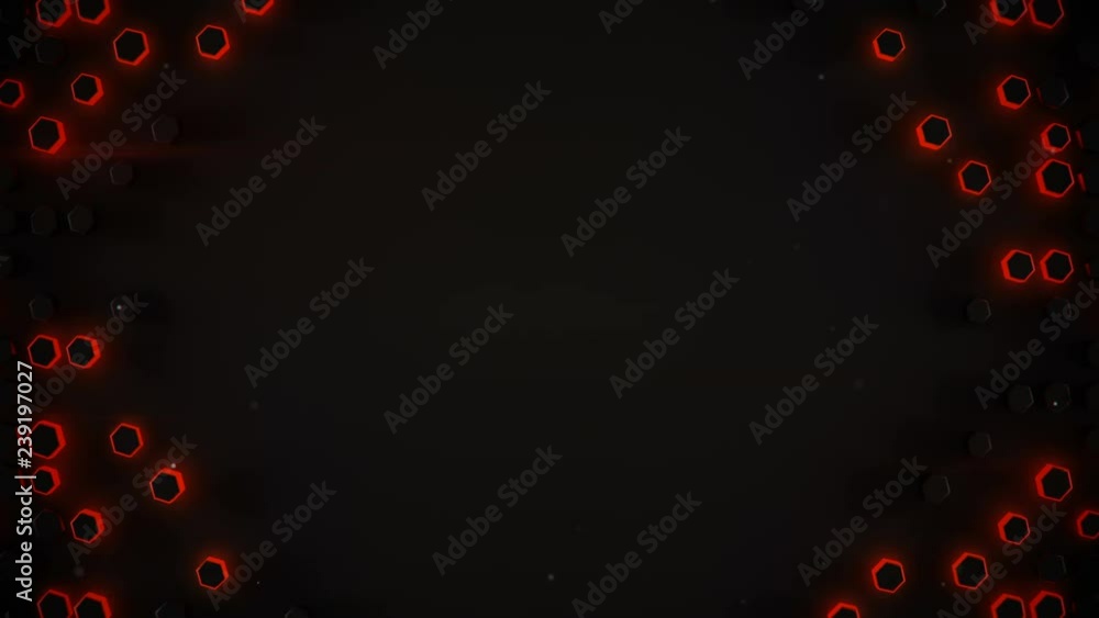 Poster frame of glowing red haxagons and free space. abstract futuristic sci-fi motion background. seamless