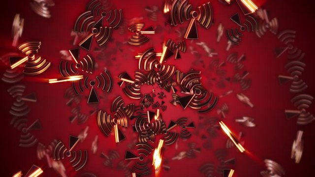 Non-ionizing Radiation Danger Symbols Animation, Rendering, Background, Loop, 4k
