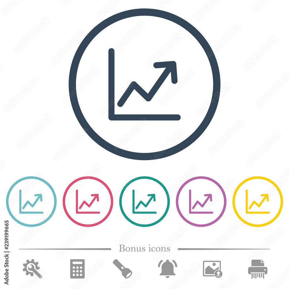 Poster line graph flat color icons in round outlines