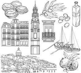 Portugal drawings set. Vector illustration