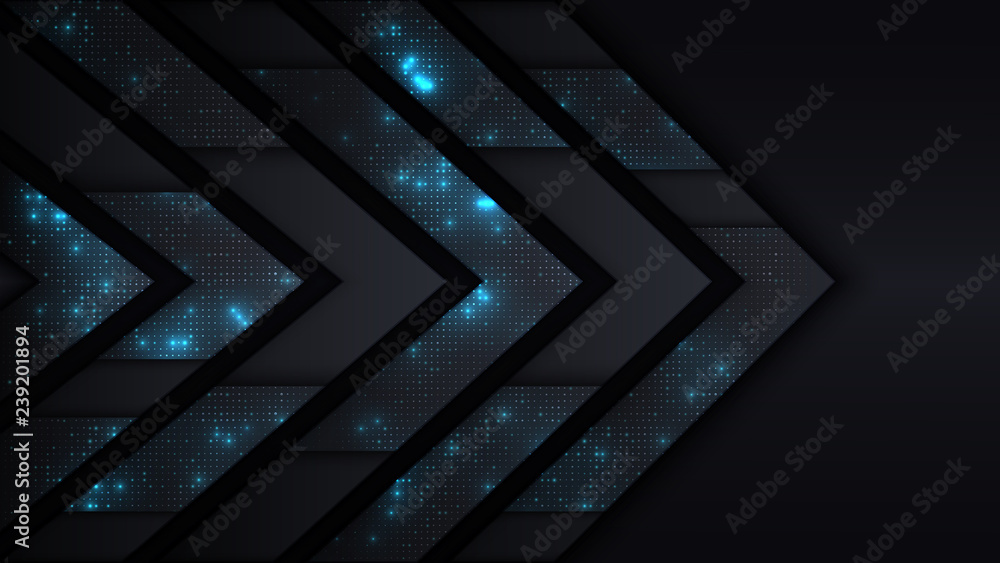 Wall mural arrow angle paper background with blue sparks and shadows