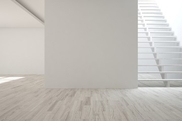 Obraz premium White empty room with stair. Scandinavian interior design. 3D illustration