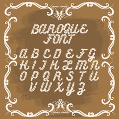 Fairy hand drawn  cute font in baroque style. Unique lettering with curls, swirls, scrolls.  Hand written type for cards poster banner print.