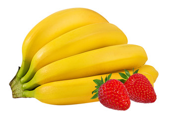Fototapeta na wymiar Bananas and strawberries isolated on white.