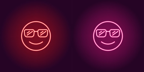 Neon illustration of cool emoji. Vector icon