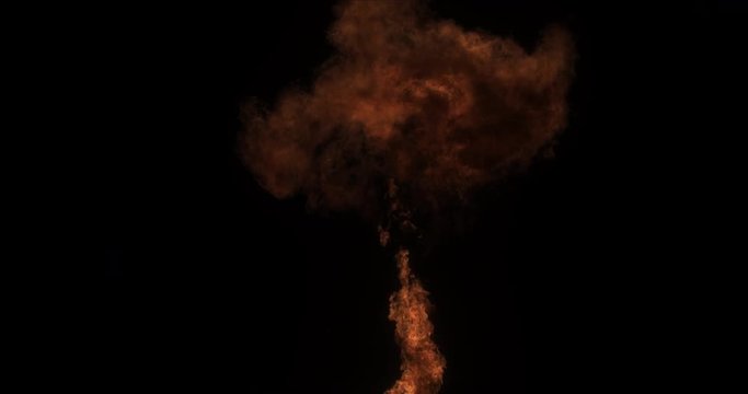  Flamethrower on black background.  Gasoline burning. Pyrotechnics. Transition VFX element.