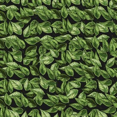 Green leaves on the nature background. Vector green foliage seamless pattern.