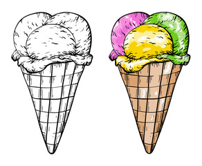 Ice cream set, black and white and colored