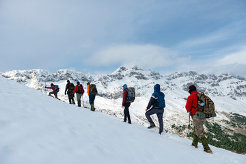 winter walk sport of crowd climber team