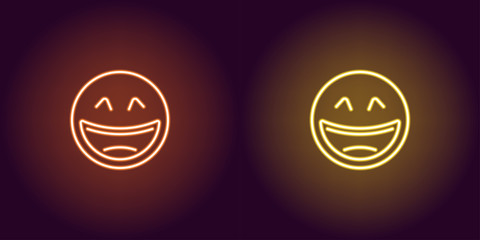 Neon illustration of laughing emoji. Vector icon