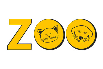 Zoo cartoon shop vector illustration concept of logo with dog and cat in yellow and black color over white background