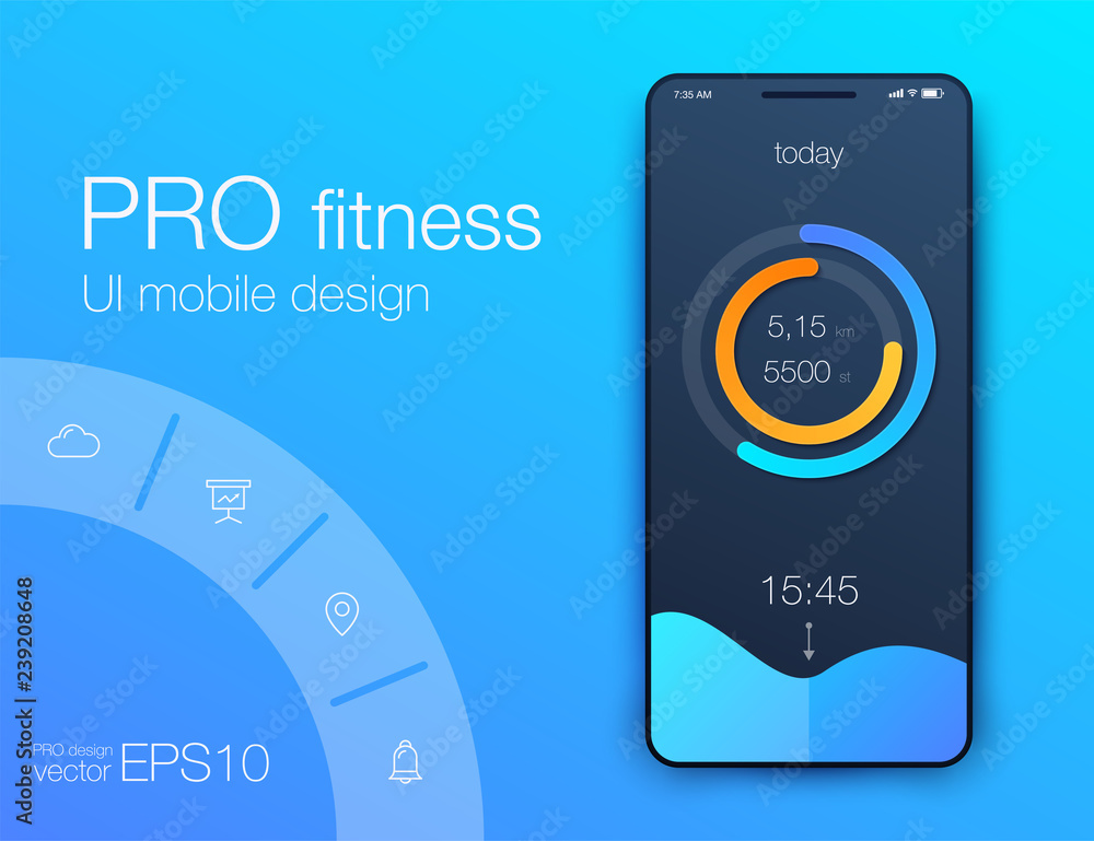 Poster fitness app. ui ux design. ui design concept with web elements