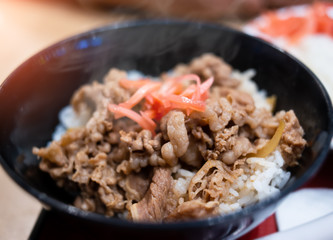 Japanese simmer slice beef with rice.