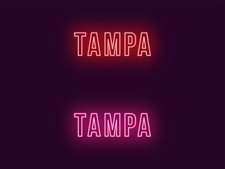 Neon name of Tampa city in USA. Vector text
