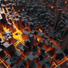Fototapeta premium Techno mega city; urban and futuristic technology concepts, original 3d rendering