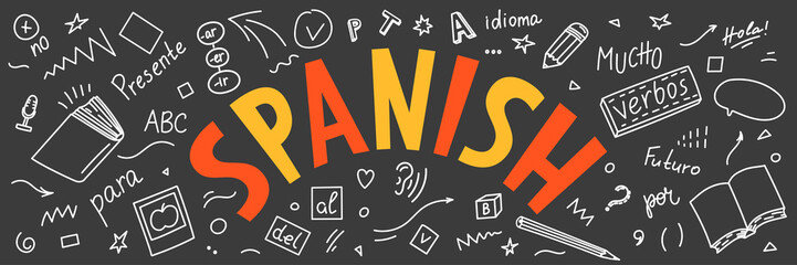 Spanish. Language hand drawn doodles and lettering.