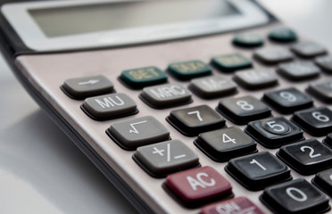 Close up button calculator , calculator on table 