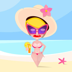 Hot girl on a beach. Vector illustration
