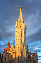 Fototapeta na wymiar Towerbell of St Matthias church in Budapest in sunset
