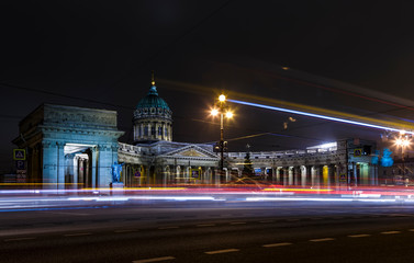 Night Petersburg. St. Petersburg in the winter. Russia. Kazanskiy Cathedral , long exposure at night