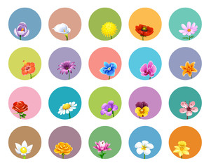 Obraz premium vector set of labels with flowers roses daisies buds lilies orchids