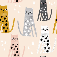 Motif enfantin sans couture avec des léopards drôles. Texture créative d& 39 enfants scandinaves pour le tissu, l& 39 emballage, le textile, le papier peint, l& 39 habillement. Illustration vectorielle