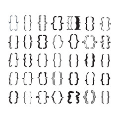 Black opening and closing pairs curly brackets or braces with different fonts and styles icons set on white background