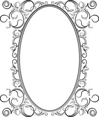 Old black oval frame with a blank space for text. Retro vintage greeting card, invitation or template for notes.