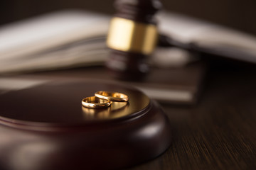 divorce concept marriage papers and wedding rings