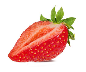 Fresh strawberry half isolated on white background with clipping path