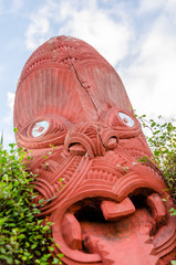 Maori carving on Hamilton Gardens, New Zealand