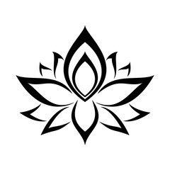 Vector lotus flower. Black isolated on white background. Ethnic oriental ornament