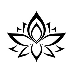 Vector lotus flower. Black isolated on white background. Ethnic oriental ornament