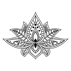 Vector lotus flower. Black isolated on white background. Ethnic oriental ornament