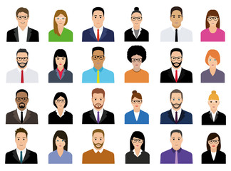 People Icons Set. Team Concept. Diverse business men and women avatar icons. Vector illustration of flat design people characters.