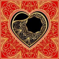 Lace Ornament With Heart And Floral Pattern. Template For Valentine's Day. Vector Illustration. For Greeting Card, Invitation Or Posters.