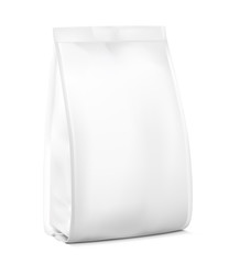 Perfect quality vertical package with flat bottom mockup. Perspective view. Vector illustration isolated on white background. Easy to use for presentation your product, idea, design. EPS10.